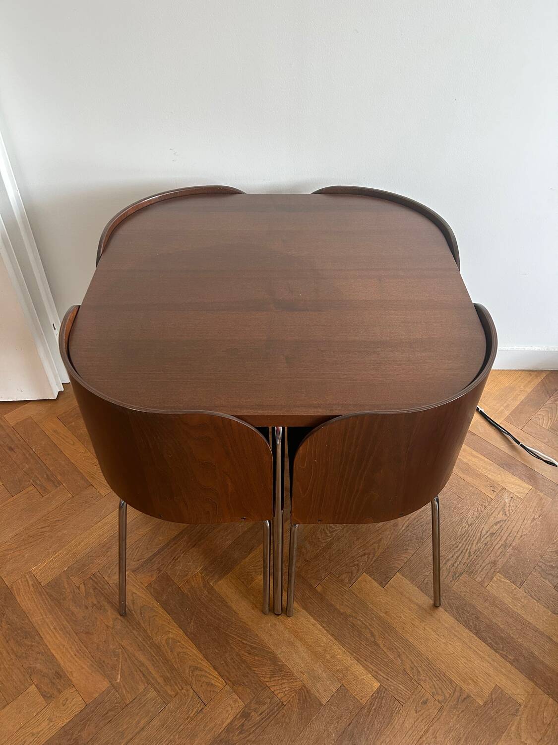 Set of table and 4 teak chairs, Fusion model by Sandra Kragnert for IKEA, Sweden, 1970s: