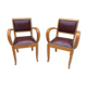 Paire de fauteuil bridge en skaï marron années 50