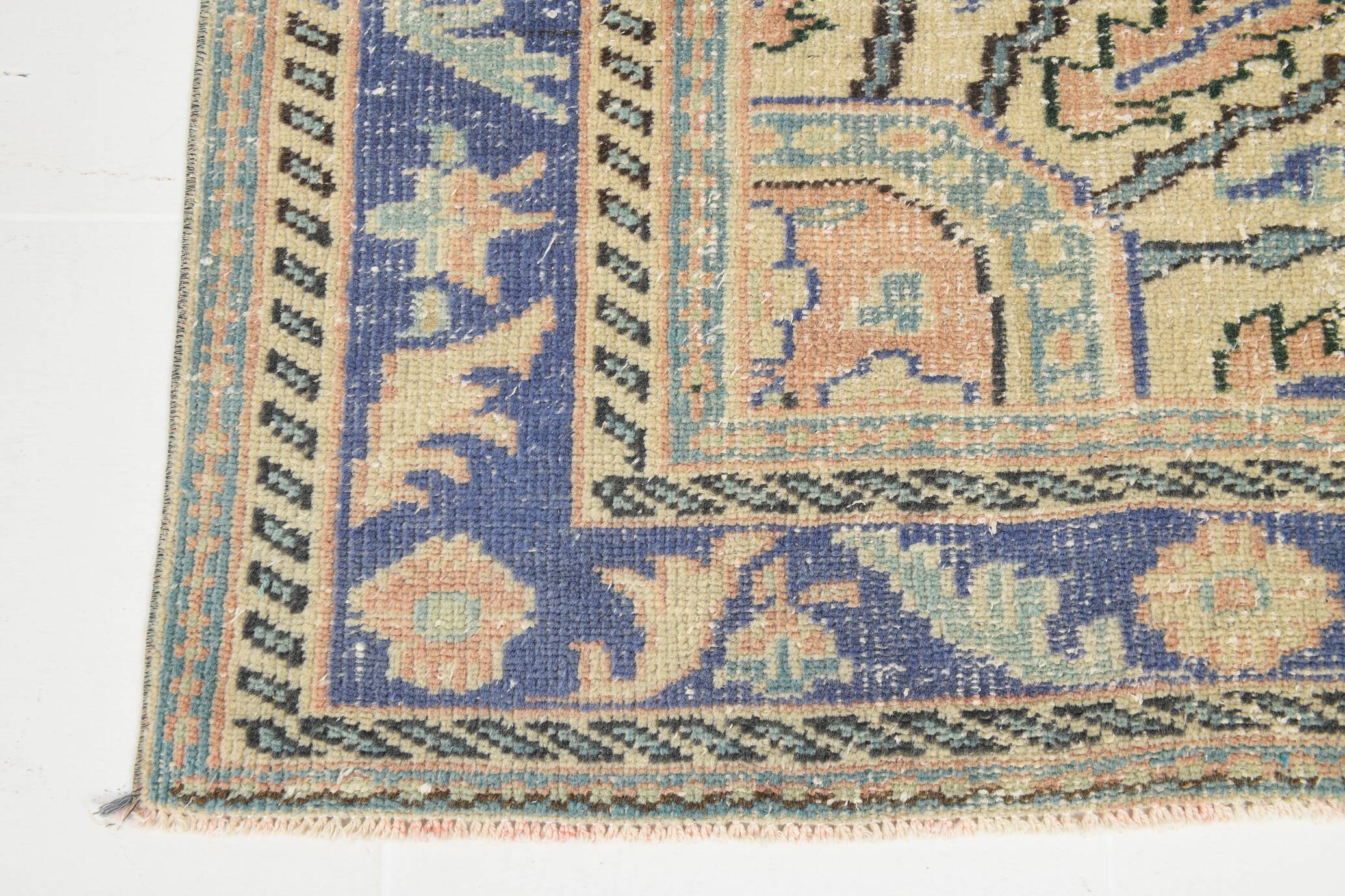 Samon & Blue Luxury Vintage Rug, Large Area Vintage Persian Rug, 218x302 Cm