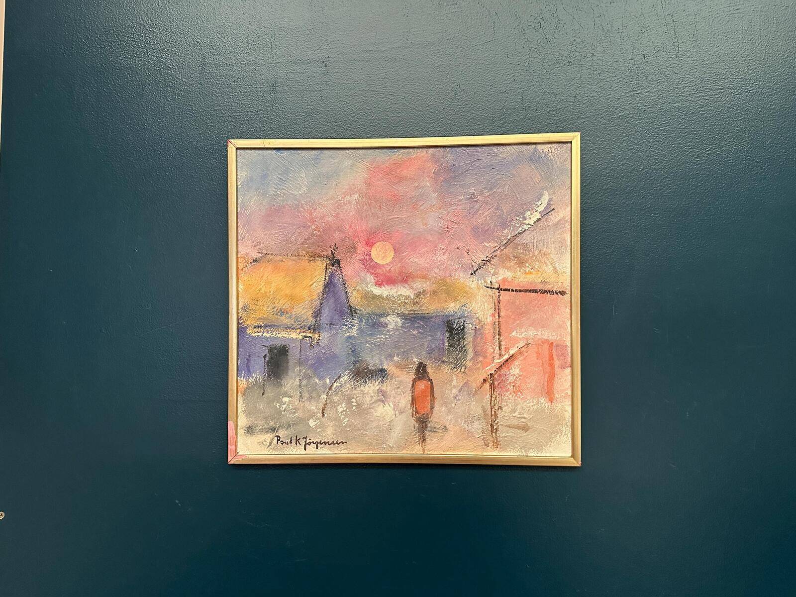Original Swedish Oil on Panel – “Figure in Landscape” by Poul K. Jörgensen