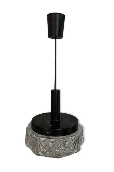 Suspension vintage vintage en verre moulé ciselé et métal noir — Année