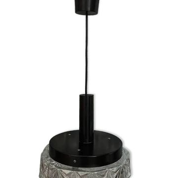 Suspension vintage vintage en verre moulé ciselé et métal noir — Année