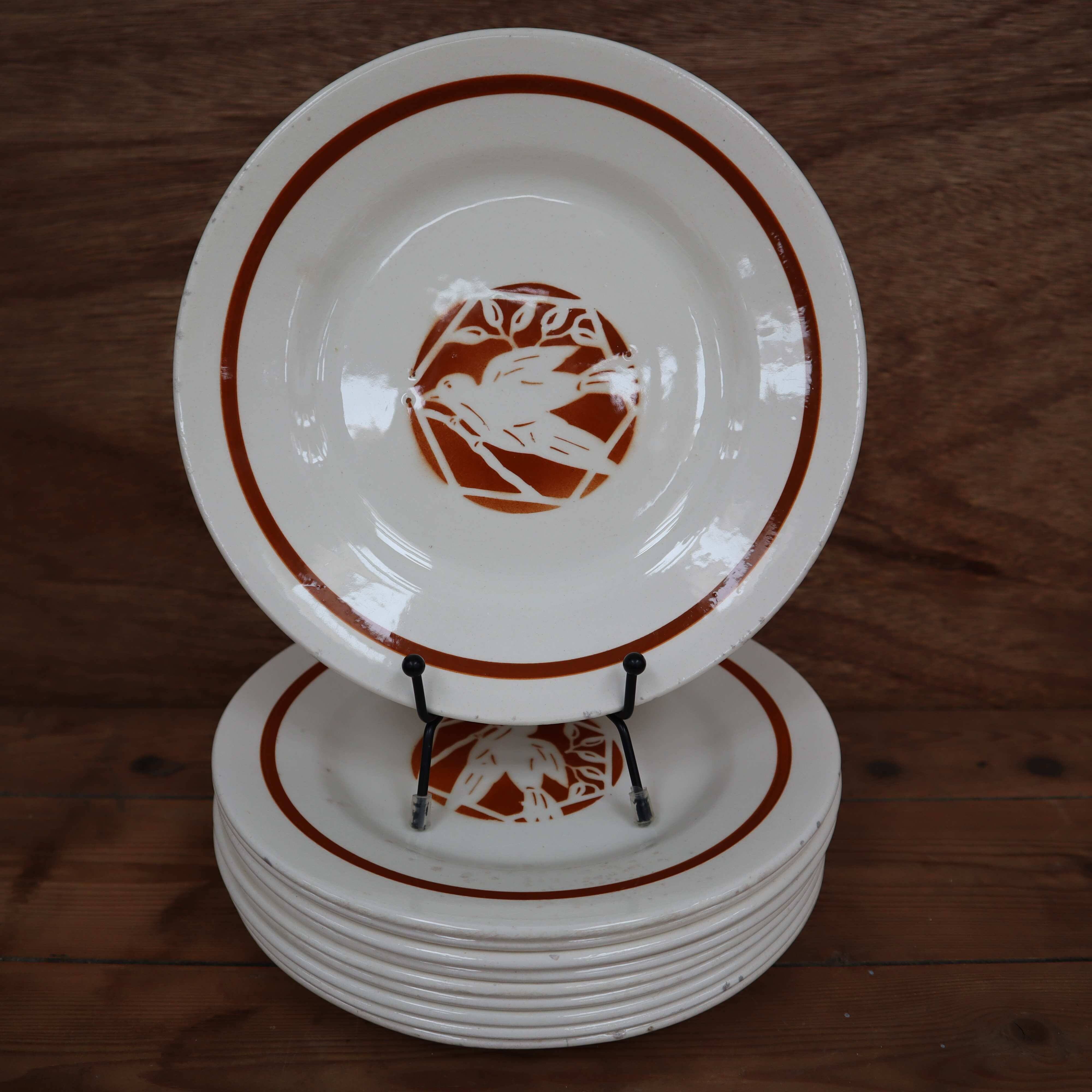 Set of 10 dessert plates iron earth Salins "Colibri" France