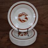 Set of 10 dessert plates iron earth Salins "Colibri" France