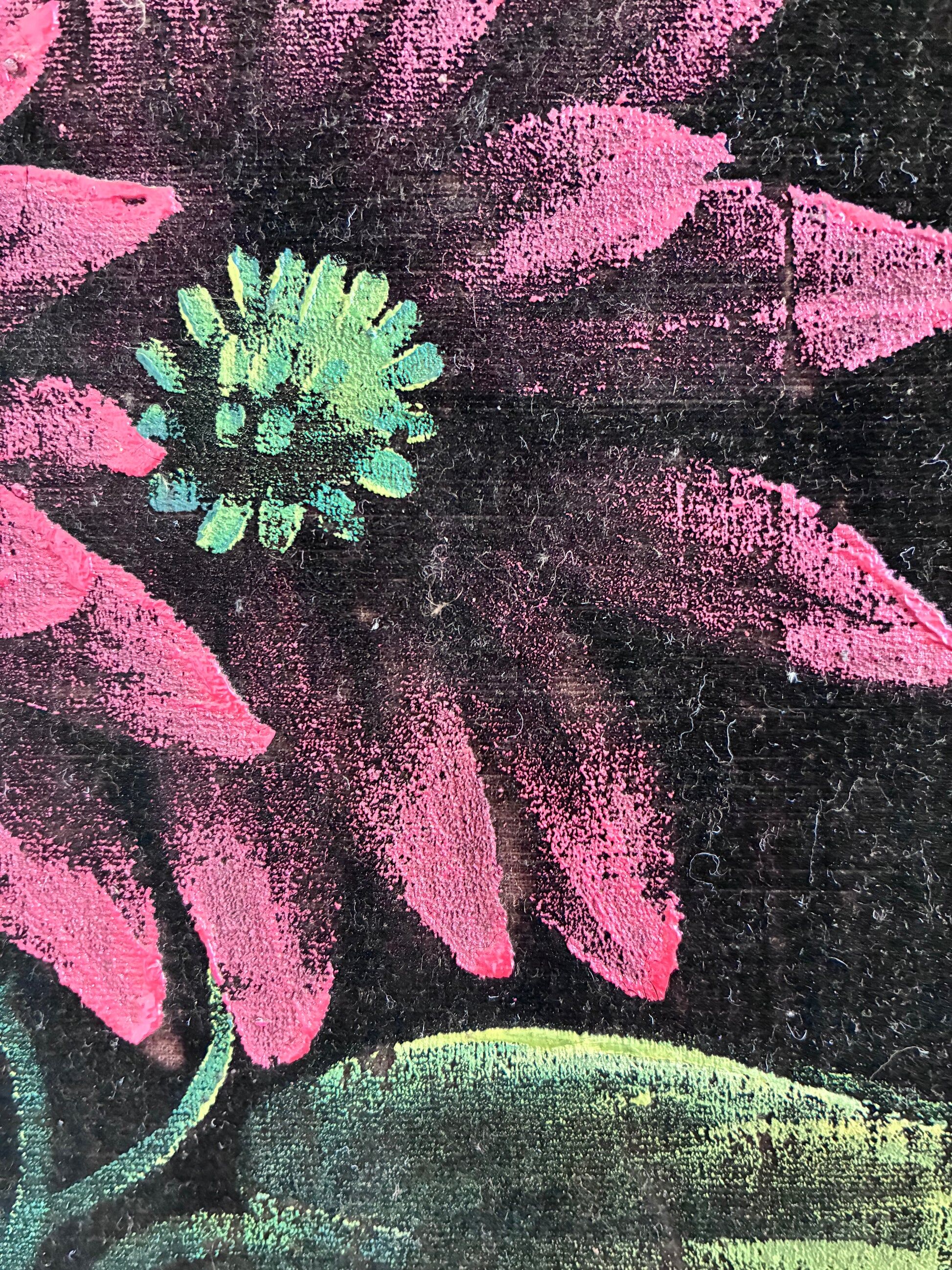 Set vintage original velvet flower oil painting, pair of flower still life art