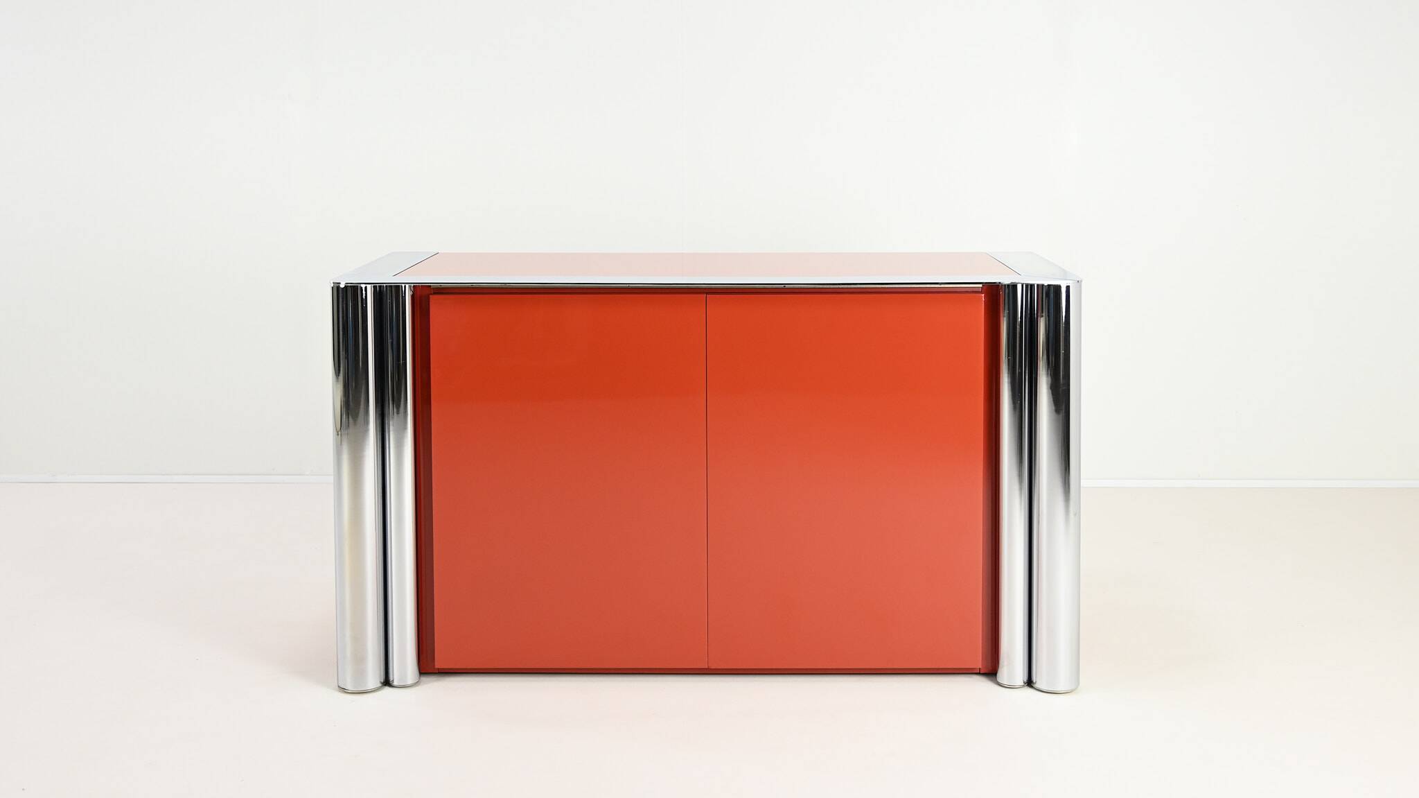 Antonello Mosca, Buffet For Cinova, Lacquer And Chrome, Italy C.1969