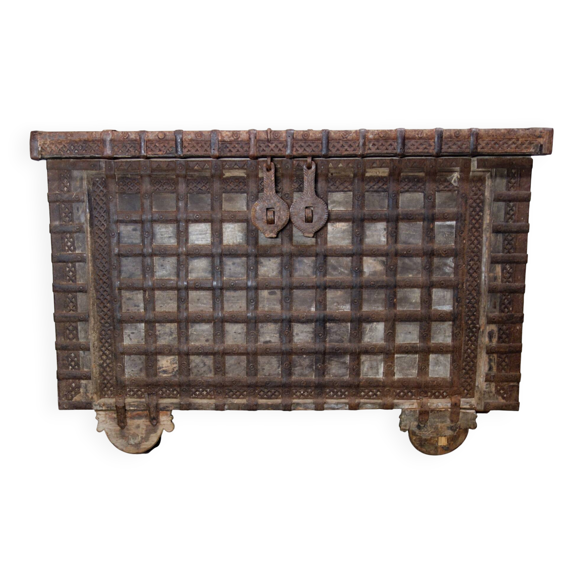 Antique coffre de mariage bois et fer, Inde, XIXème