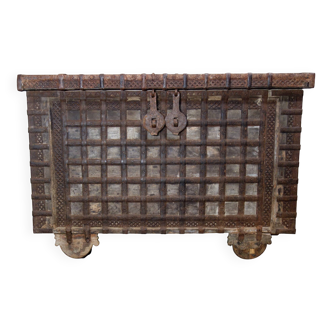 Antique marriage chest made of wood and iron, India, 19th century.