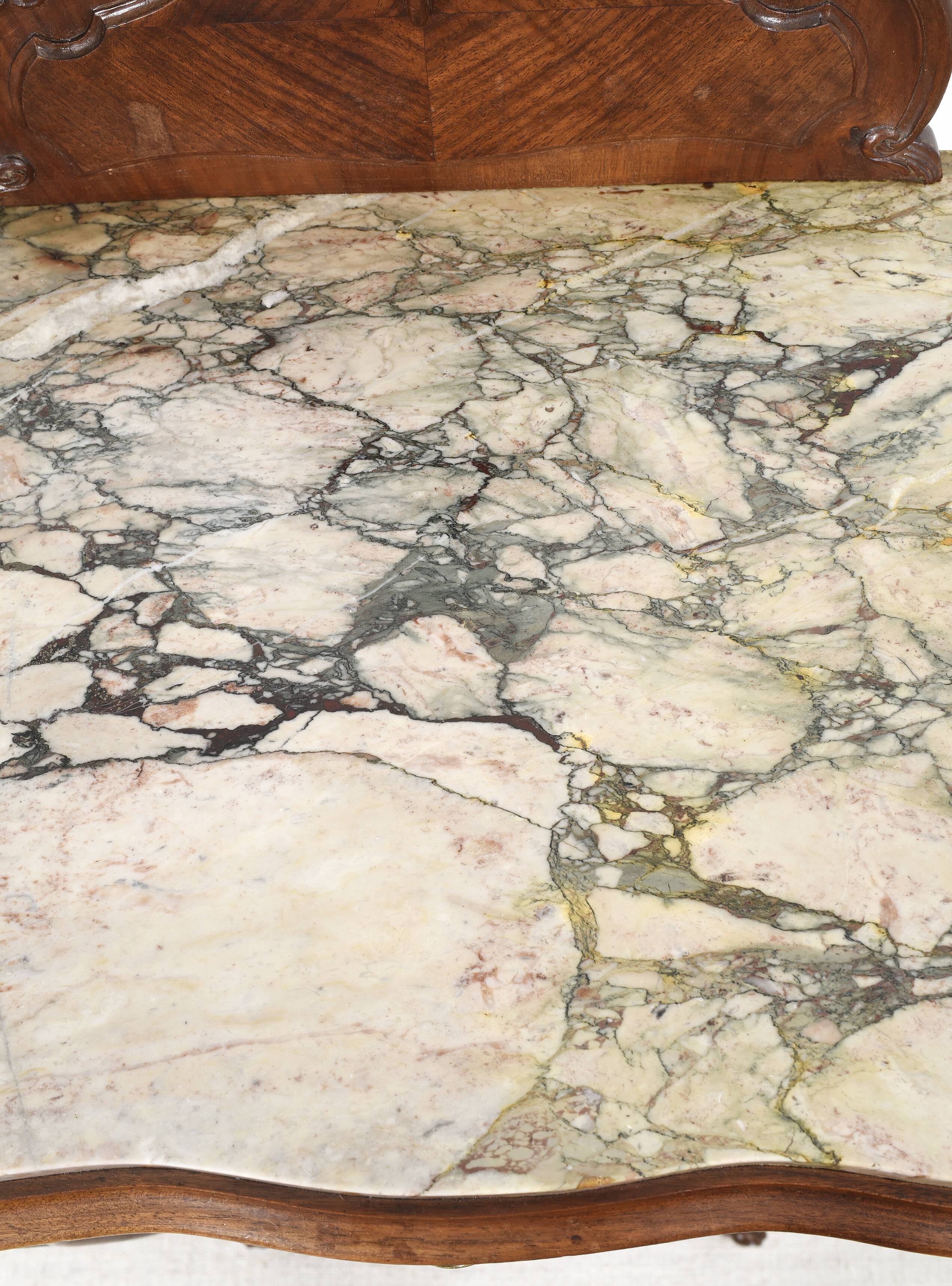 Pedestal table, old bedside table, Louis XV style, in wood and marble