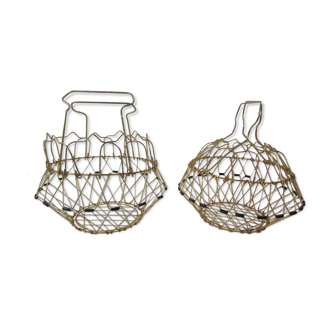 Set of 2 salad baskets in golden metal, vintage