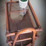 Braided rattan side table and smoked glass