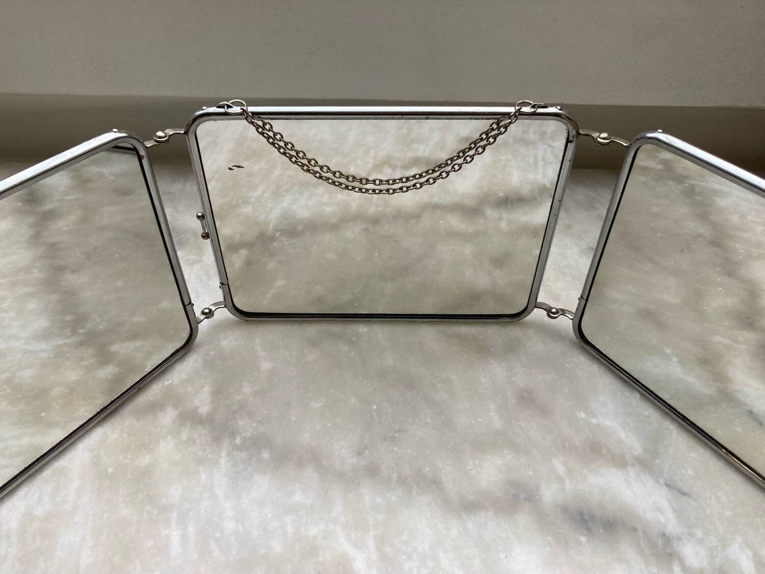 Vintage horizontal triptych barber mirror