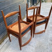 Set of 4 Scandinavian chairs by Johannes Andersen, Vamo Sonderborg, teak and imitation leather, 1960