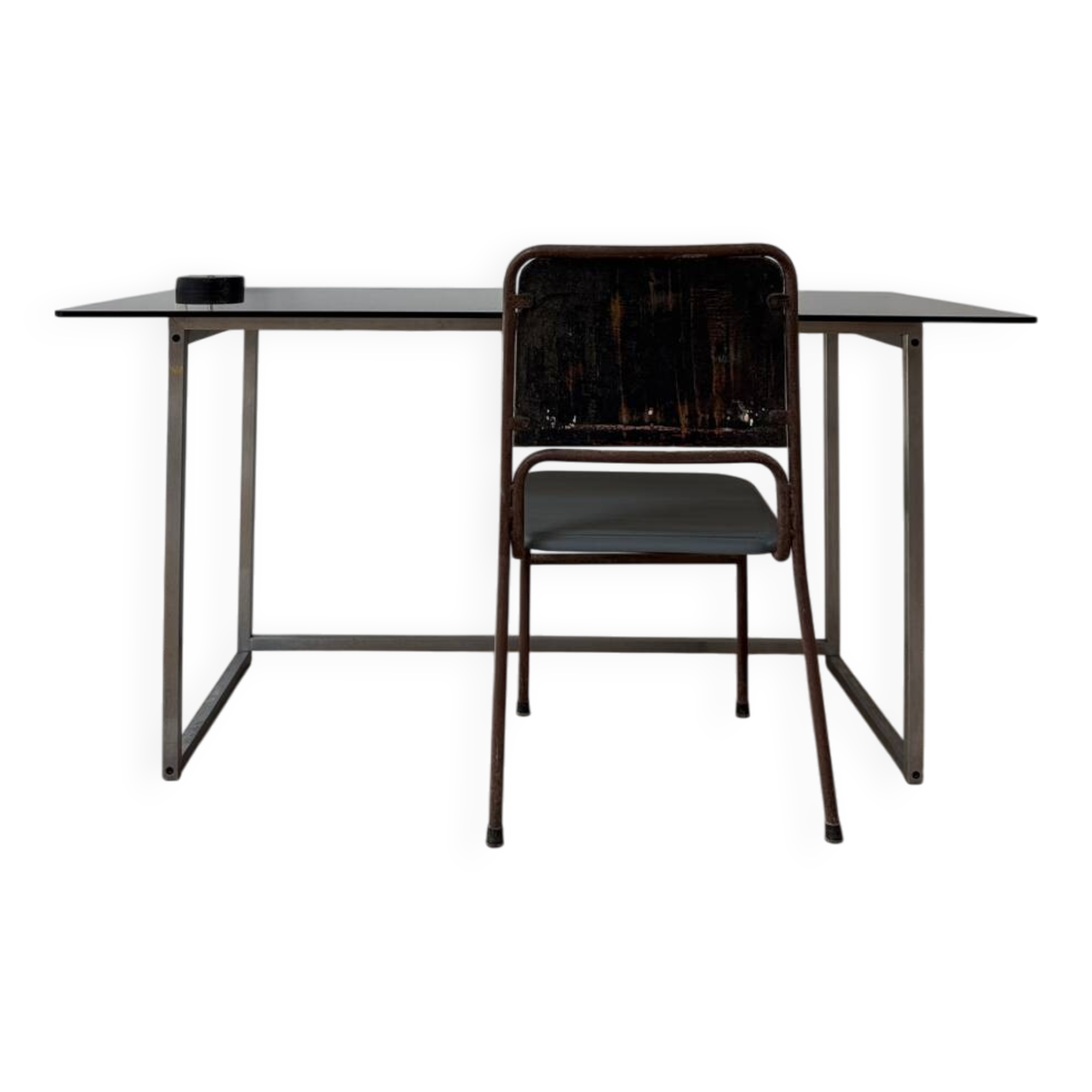 Bureau en métal et verre fumé, années 70
