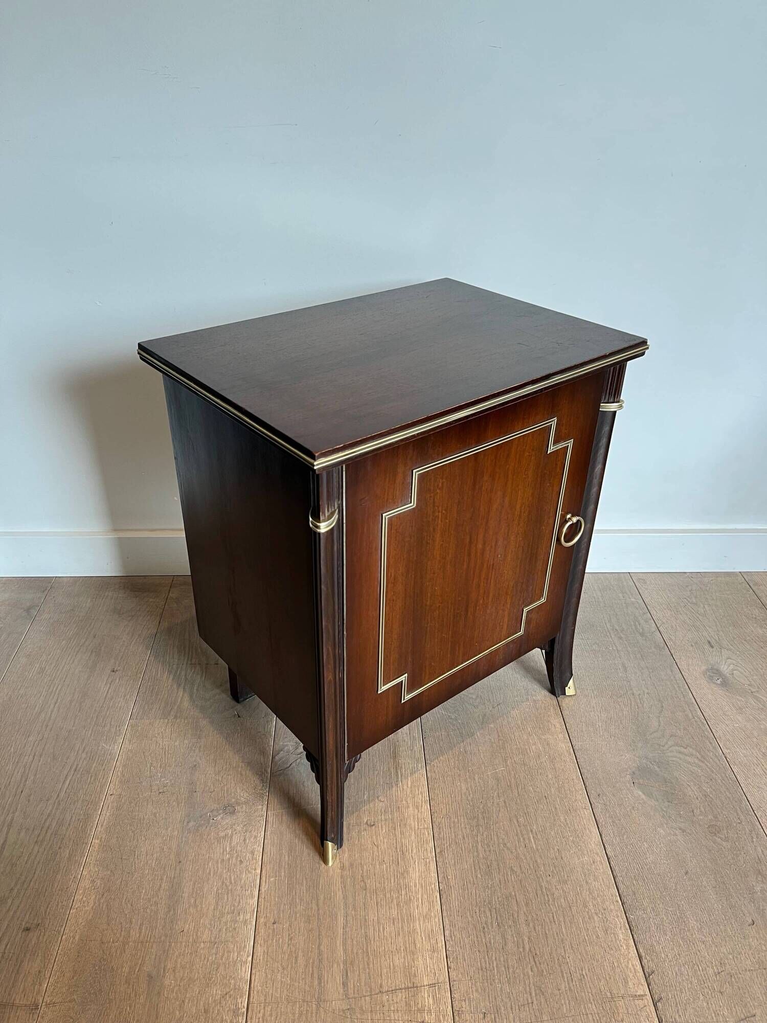 Pair of Occasional Tables with Mahogany Doors and Brass Inlays. Work F