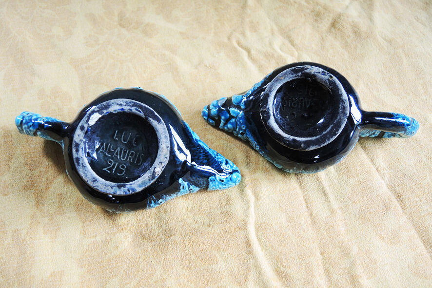 Pair of vintage ceramic bougeoirs "aladdin lamp" signed Luc