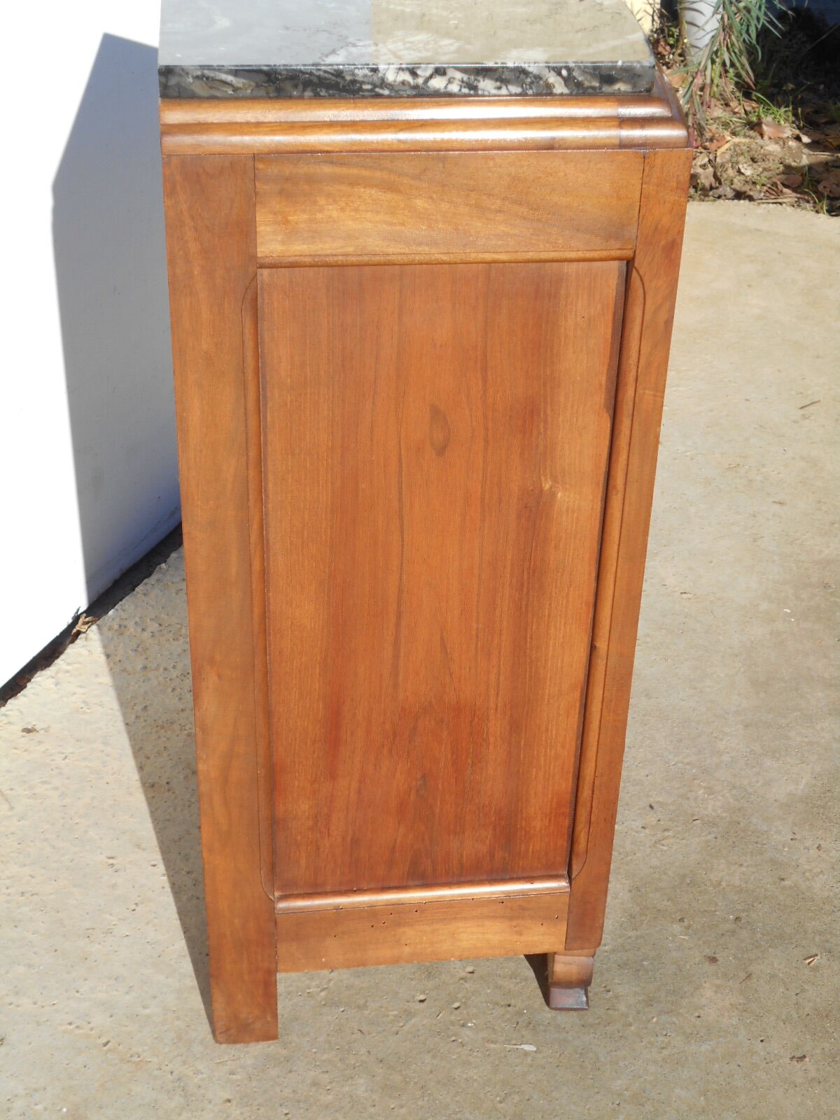 Solid walnut bedside table with marble plan, 50's