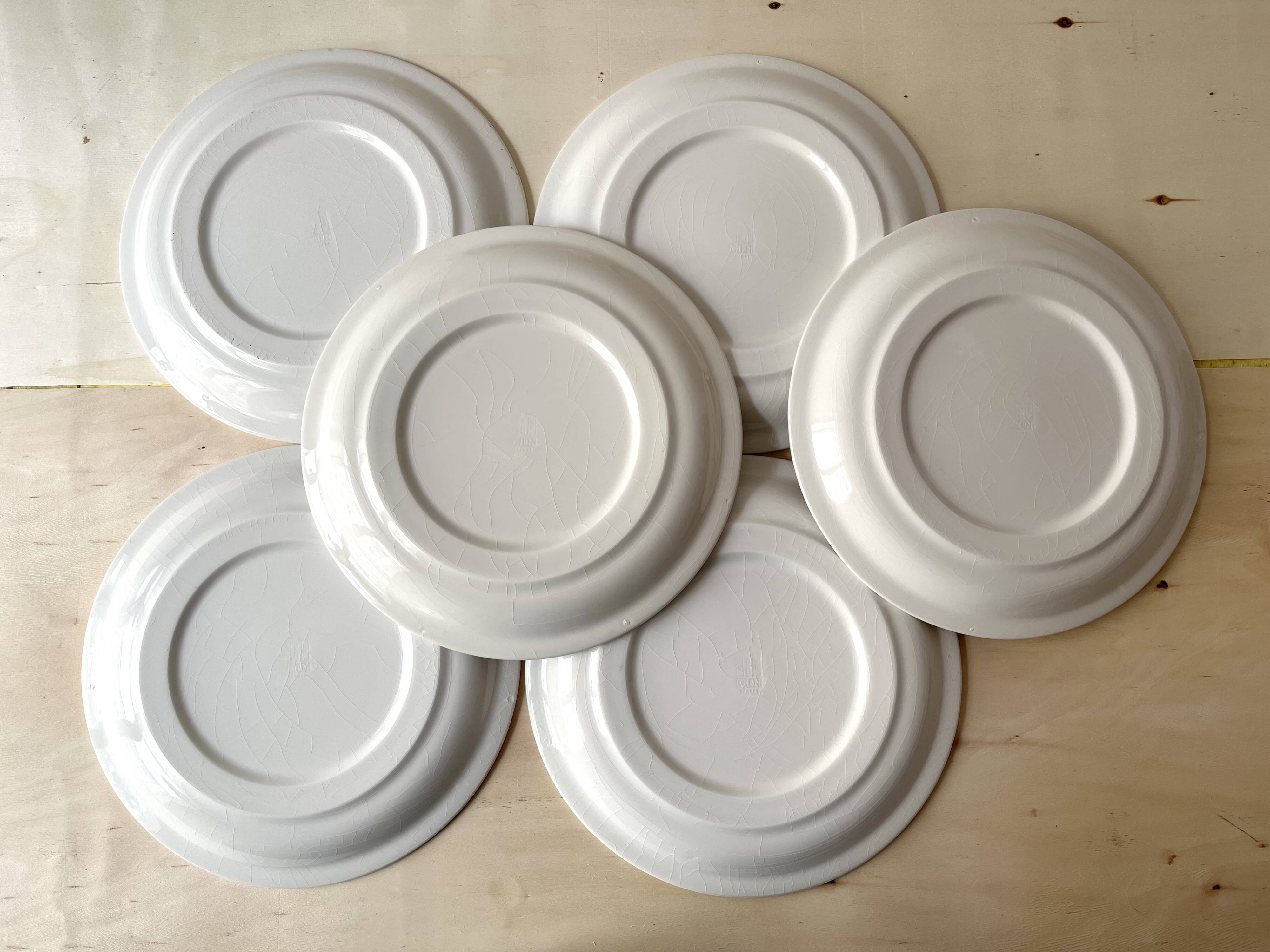 Set of 6 vintage GIEN France fish plates, flat plates with fishing decor