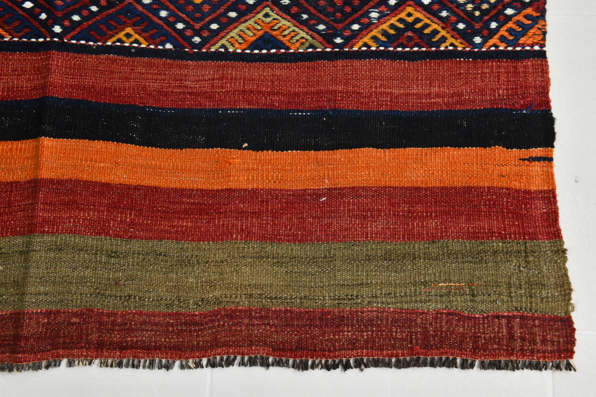 Navy Blue Orange Square Antique Kilim Rug, 128x128Cm