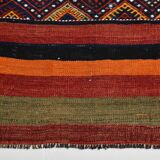 Navy Blue Orange Square Antique Kilim Rug, 128x128Cm