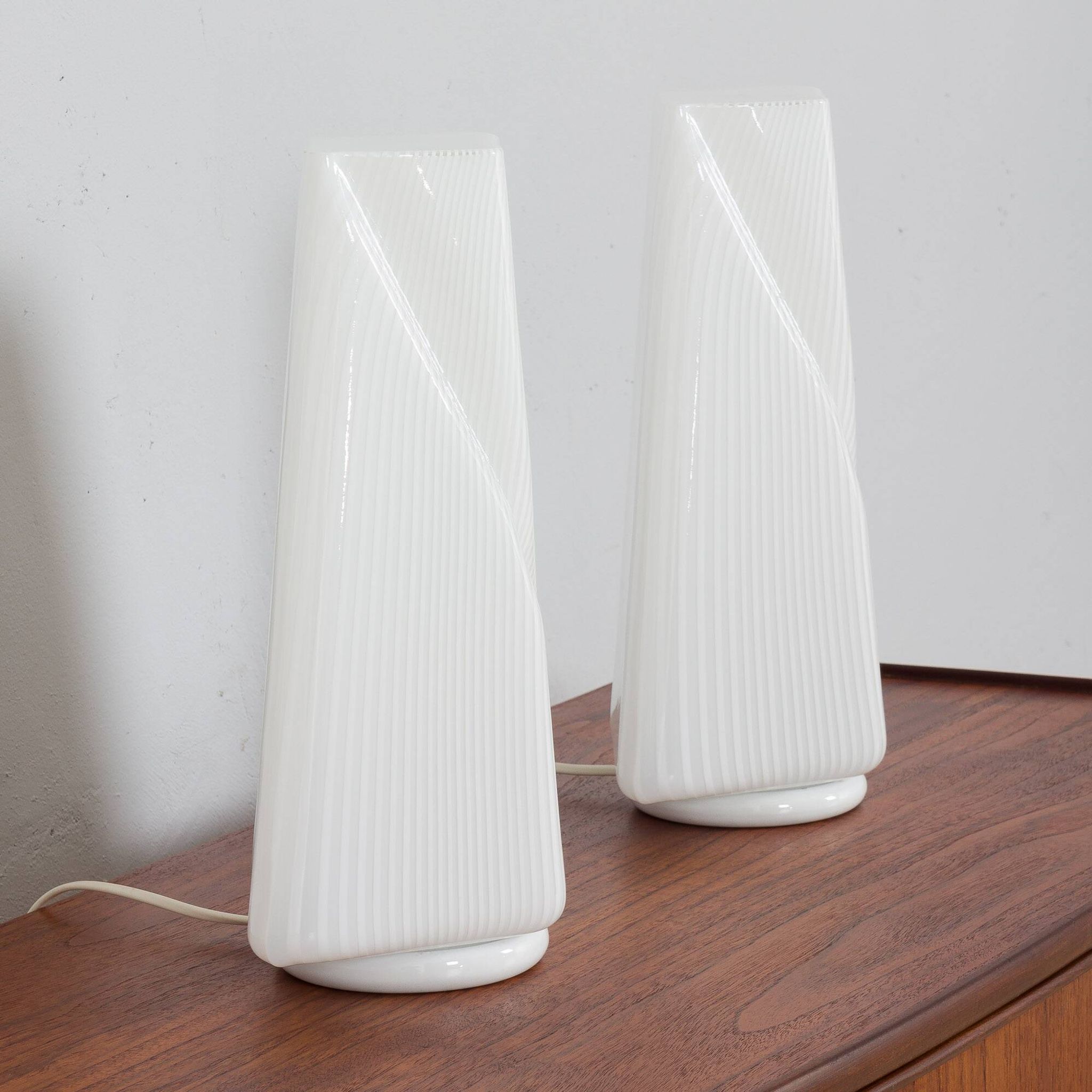 Pair of Italian striped Murano glass table lamps in style of Lino Tagliapie