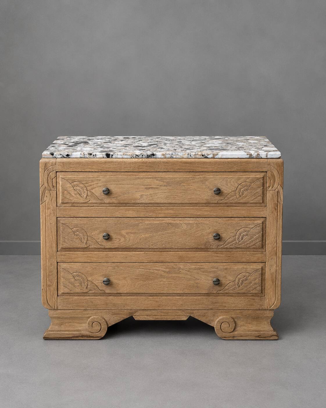 Commode Art Déco en chêne et marbre