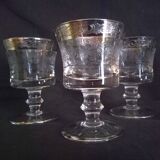 Set of 5 engraved Murano wine (or water) glasses, silver rim