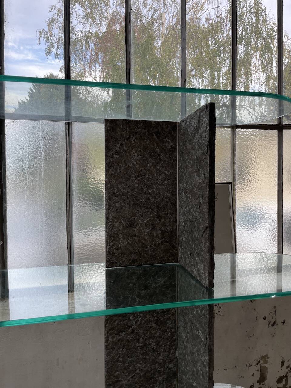 Roche Bobois stone and glass sculpture shelf 1970s