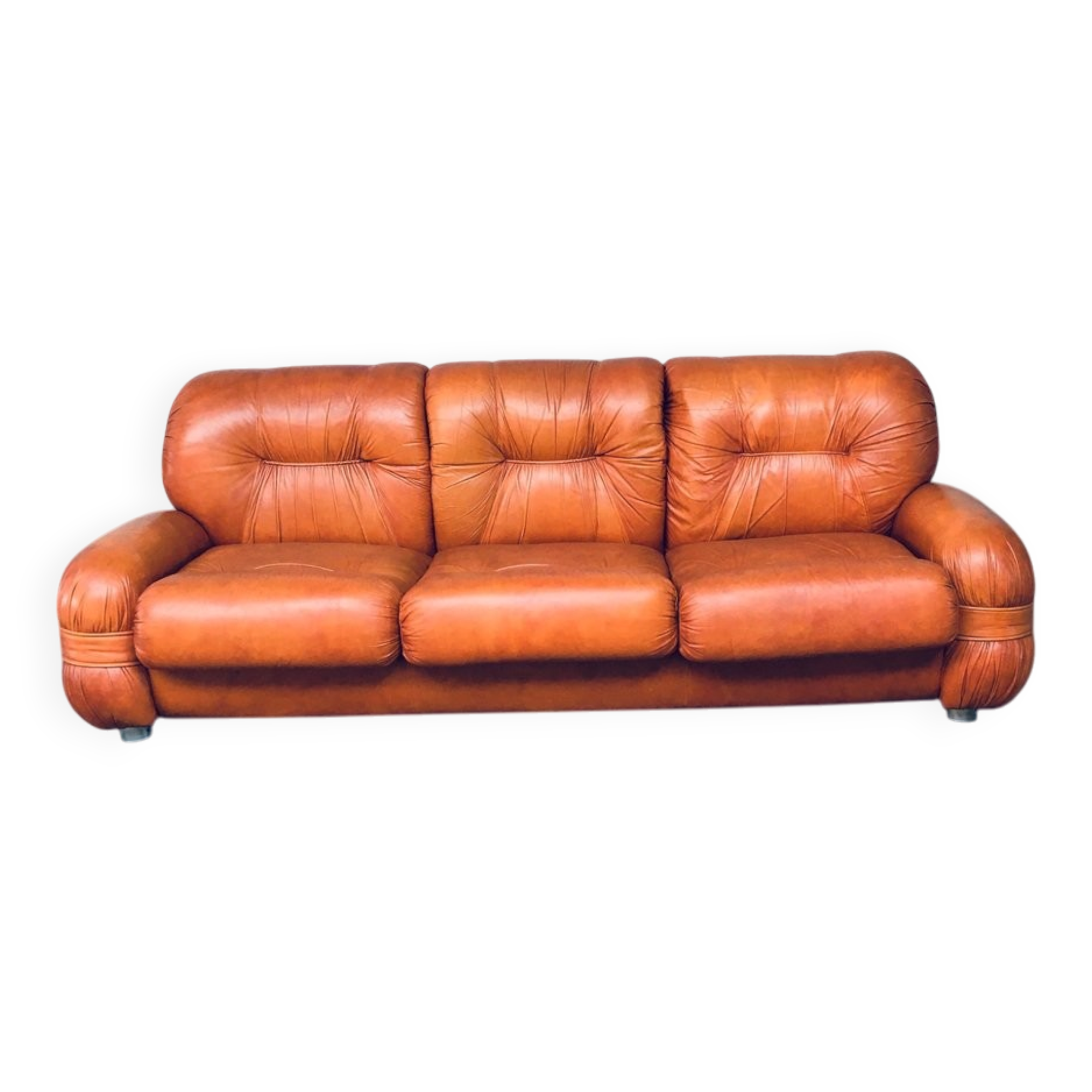 Mid-Century Modern Italian Leather 3-Seater Sofa, 1970s