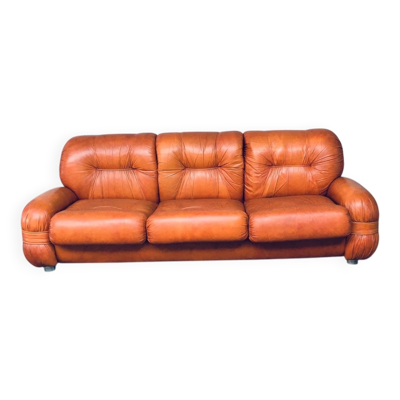 Mid-Century Modern Italian Leather 3 Seat Sofa, 1970s
