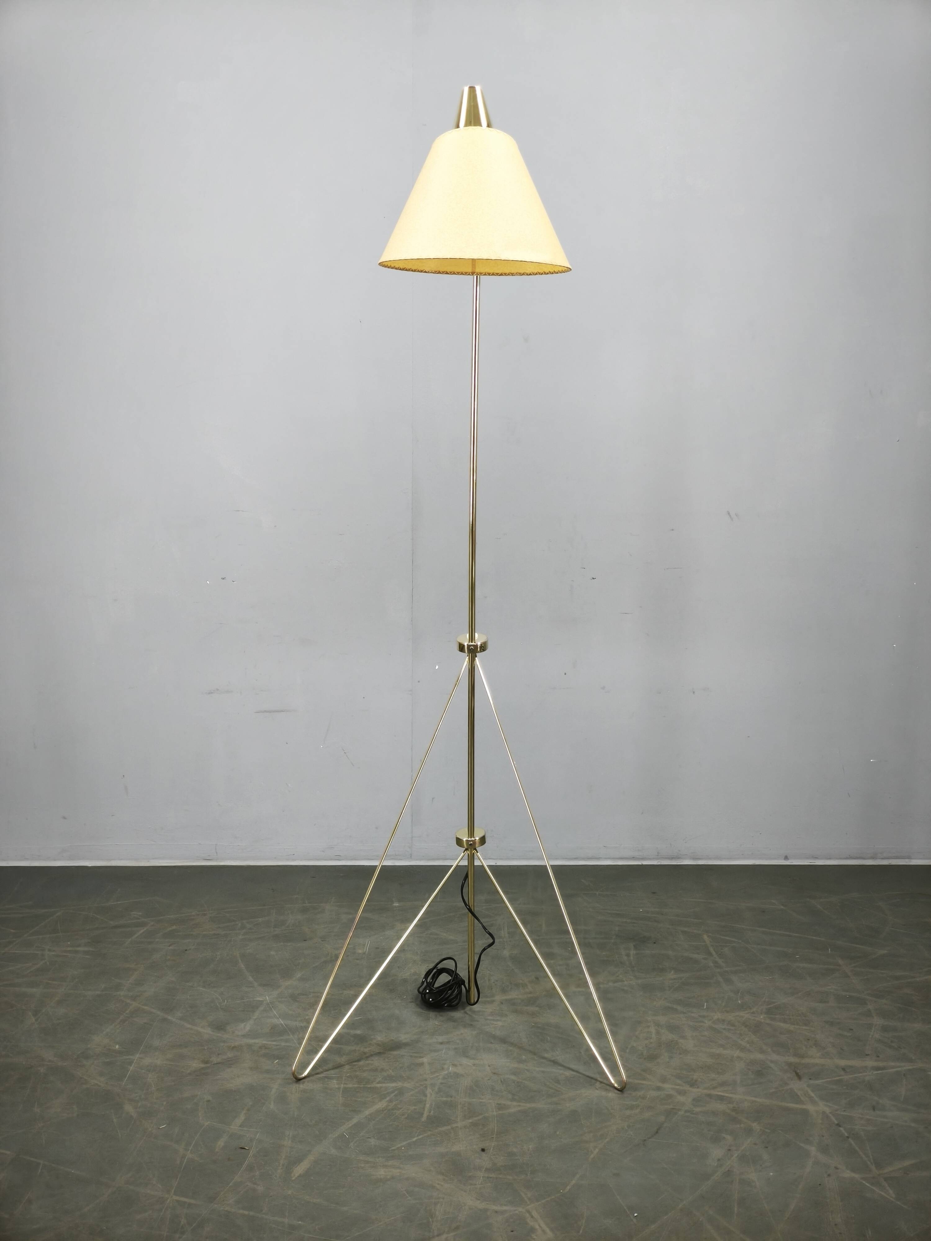 Josef Hurka Giraffe Brass Floor Lamp for Napako, Czechoslovakia, 1960s