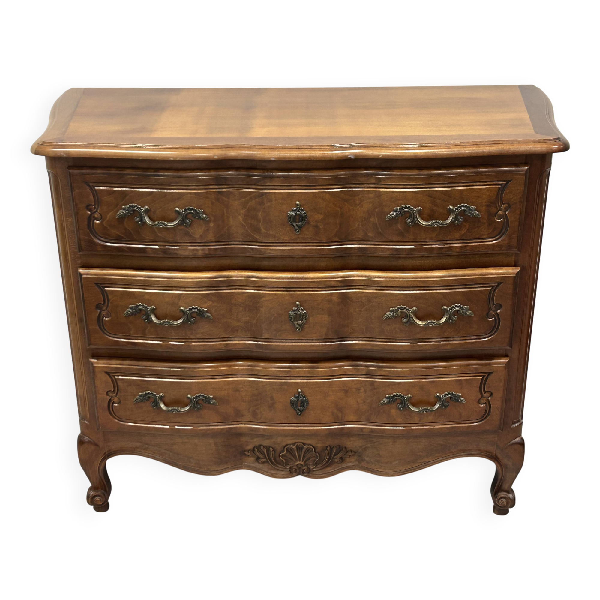 Commode de style Louis XV en bois naturel