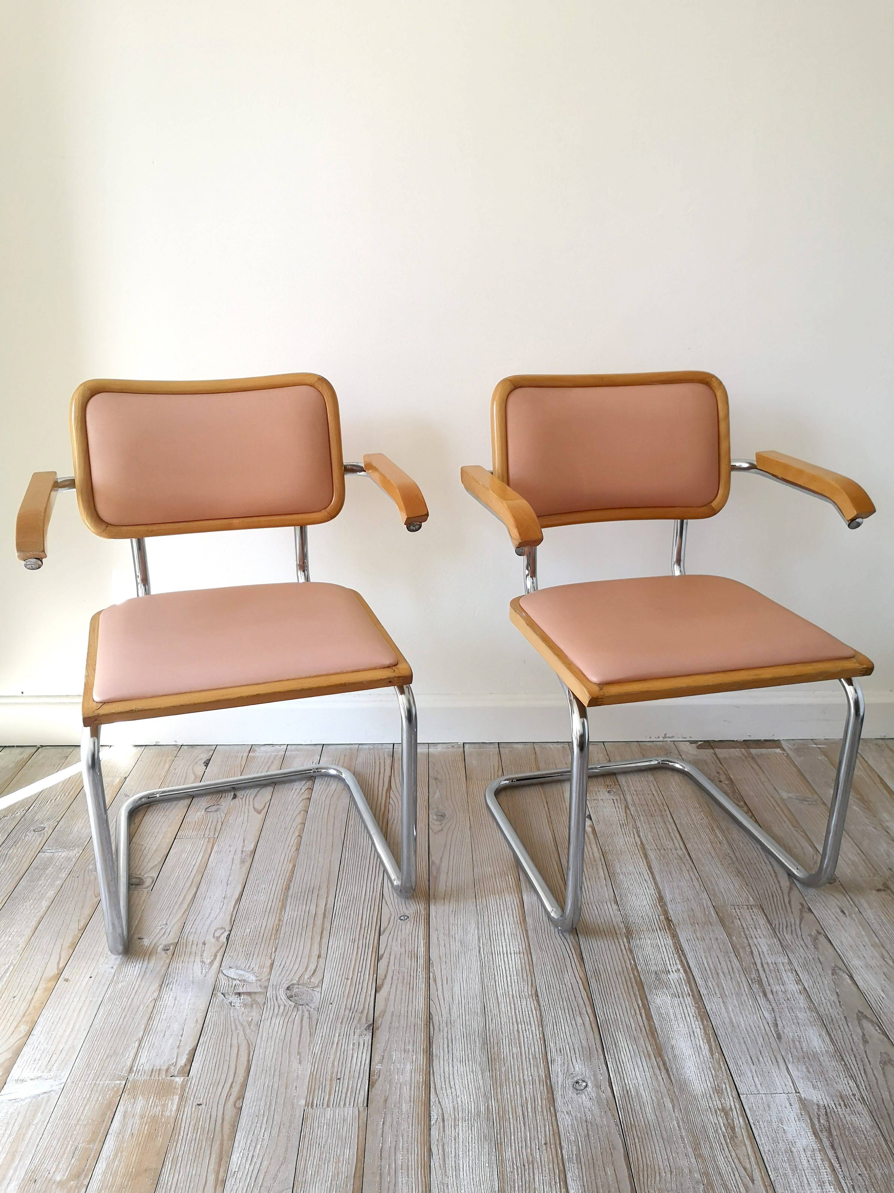 Pair of armchairs by Marcel Breuer 1980 skaï