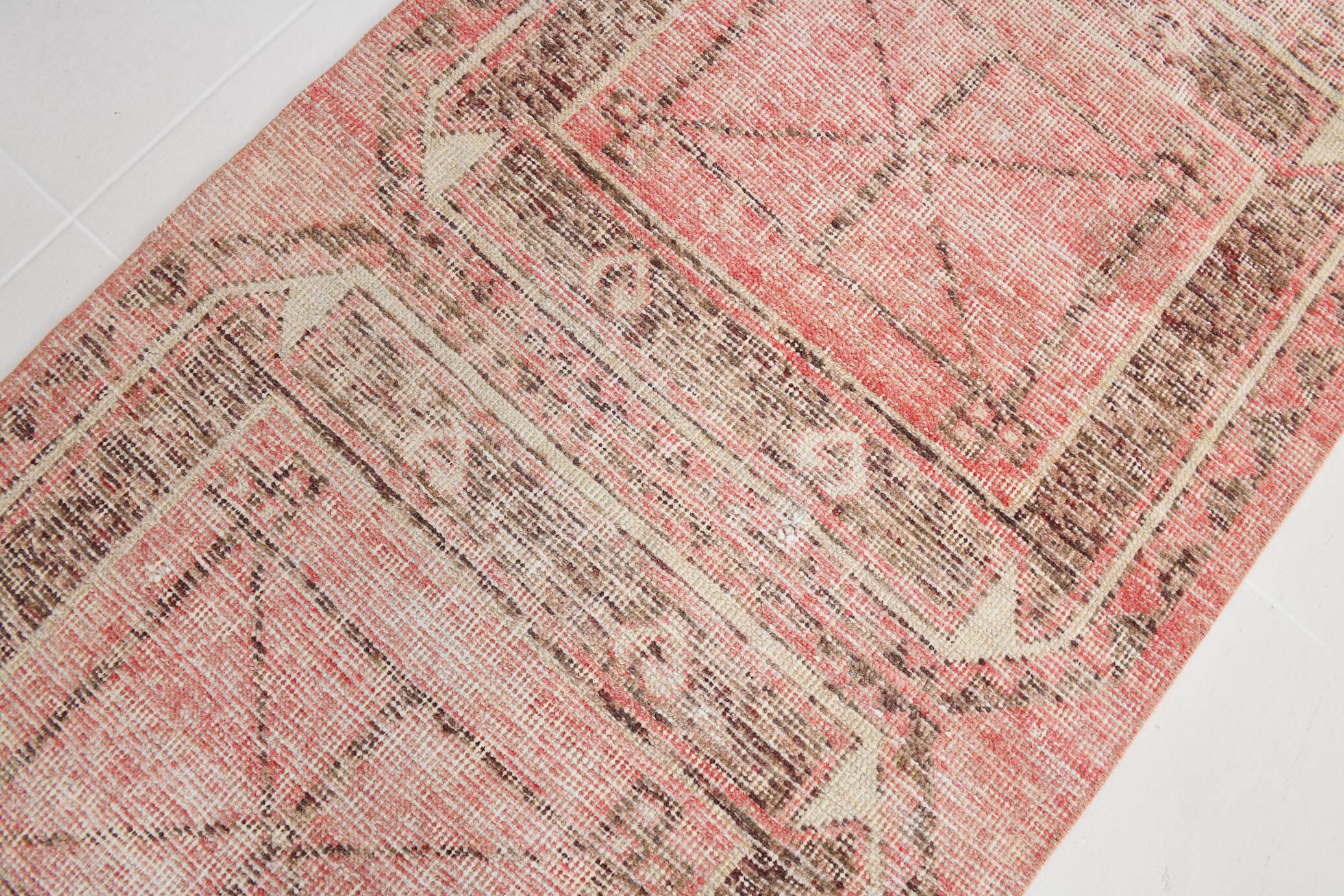 3x10 Turkish Pale Red & Pink Vintage Runner Rug, 83x313Cm