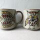 Set of 4  sandstone mugs, bird decor, butterfly, flowers, fish 70 years