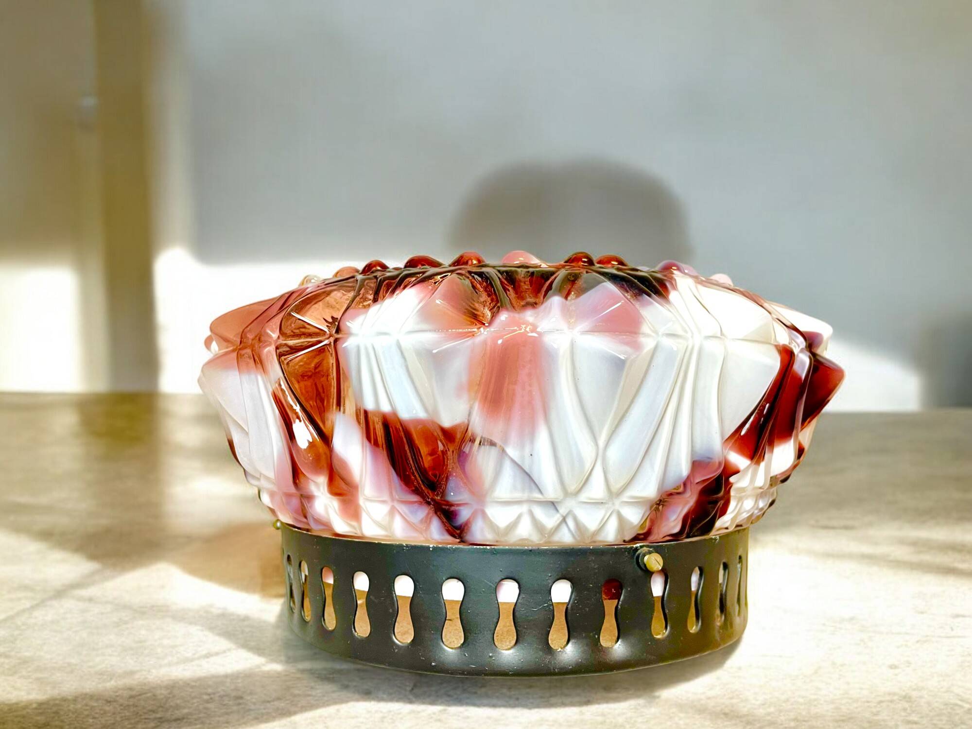 Murano glass burgundy glass flush mount lamp