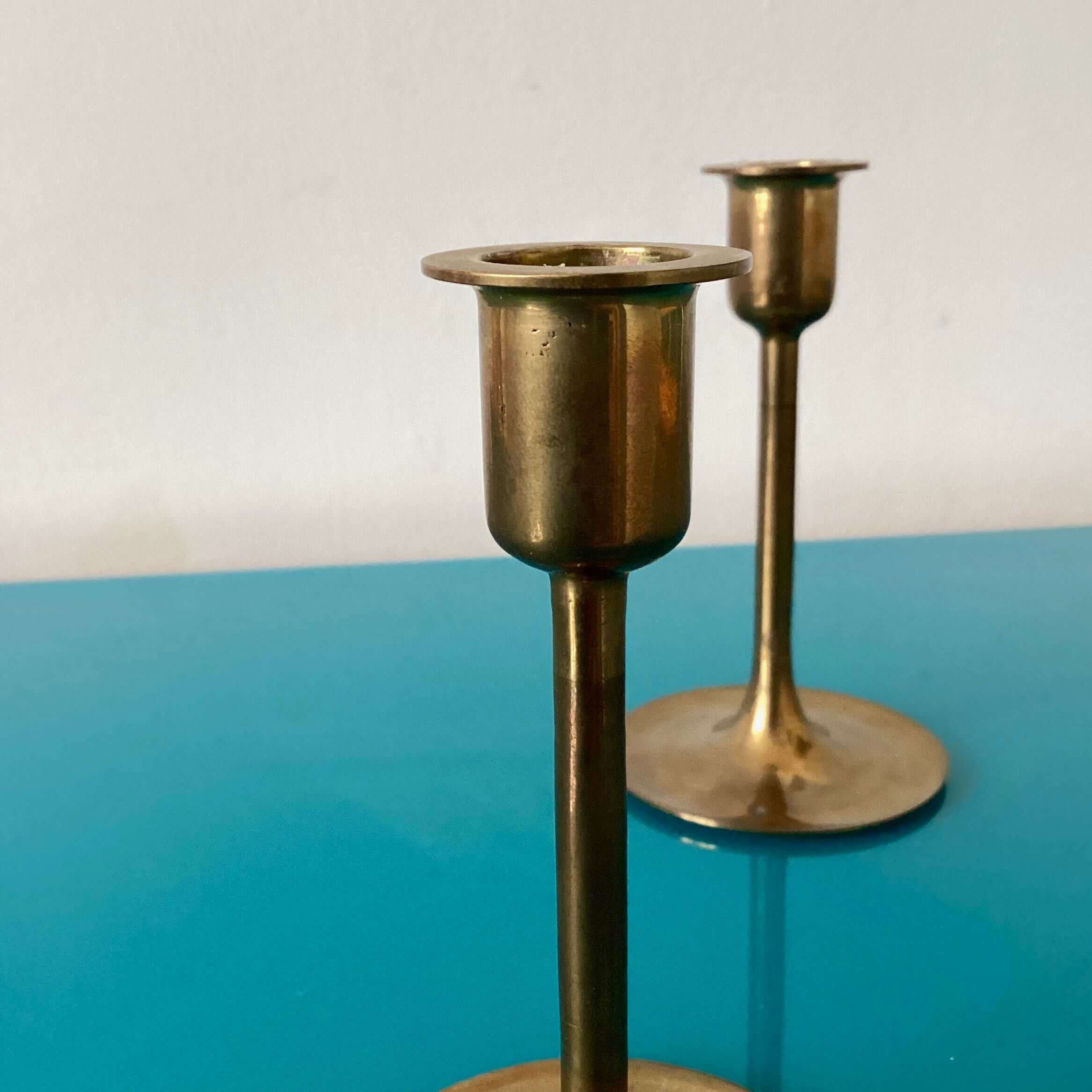 Pair of Scandinavian brass candle holders