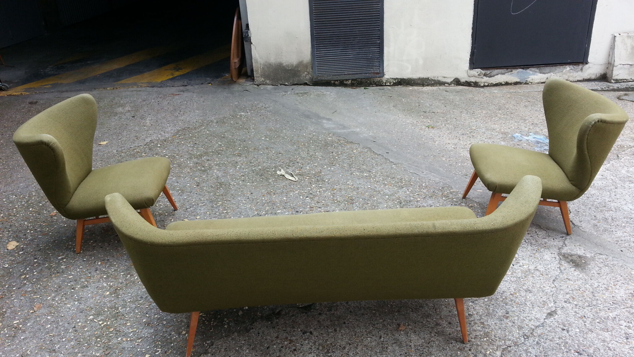 Sculptural sofa and 2 armchairs fifties sofa set