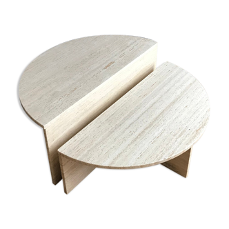 1970s Round Travertine Coffee Table