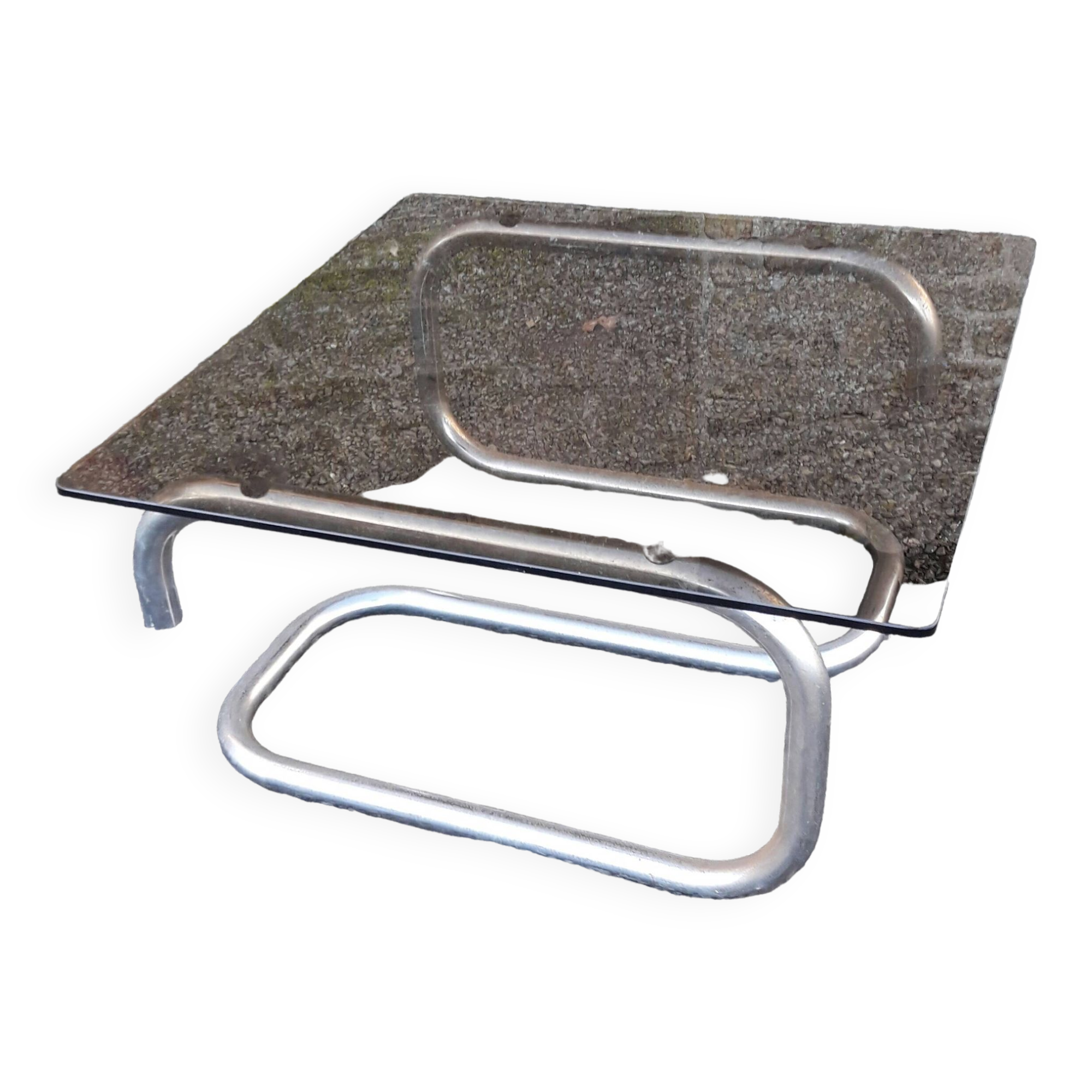 Coffee table in chrome metal and smoked glass 70's