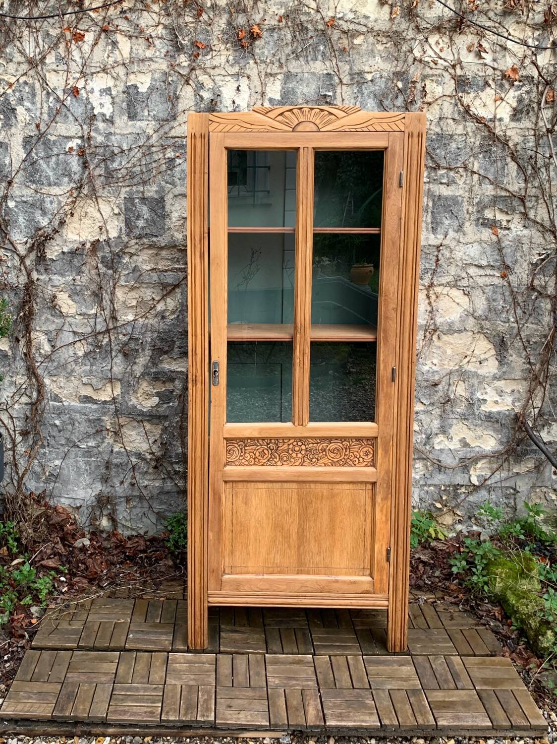 Parisian glass cabinet art deco raw wood