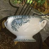 Base de soupière, Saladier ancien,  Terre de fer a motif d’iris bleus, 19eme siècle, collector