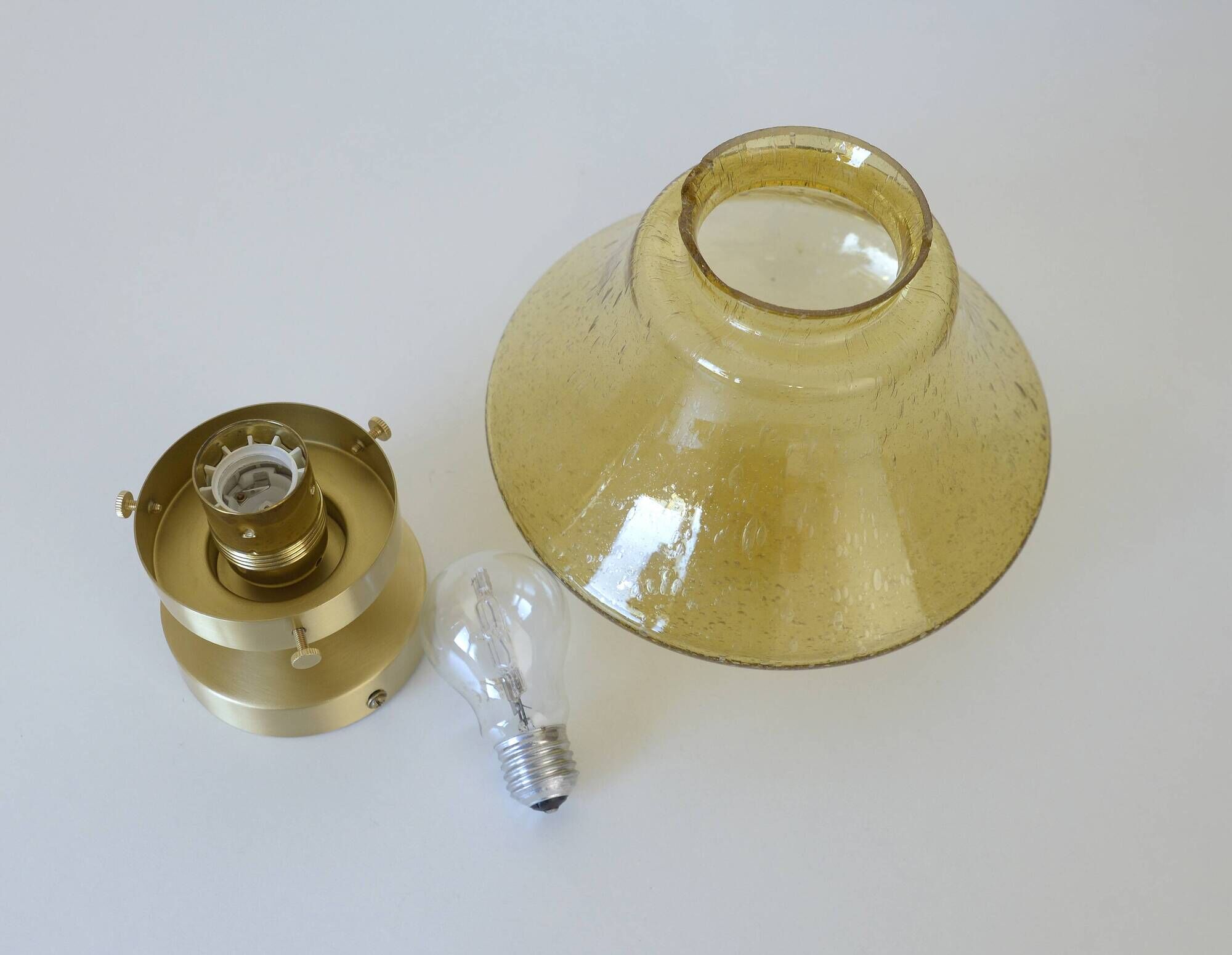 Amber Bubble Glass Ceiling Light, Brass Semi Flush Mount, Mushroom Lamp