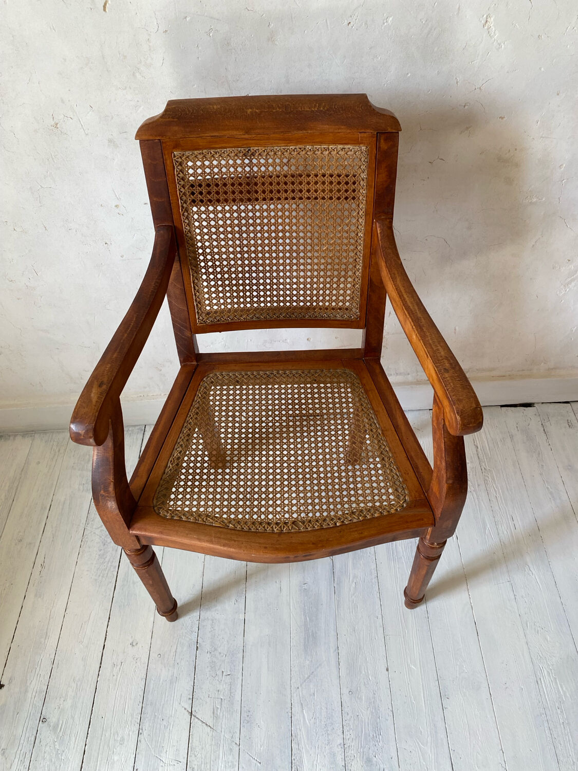 Barber chair with caning