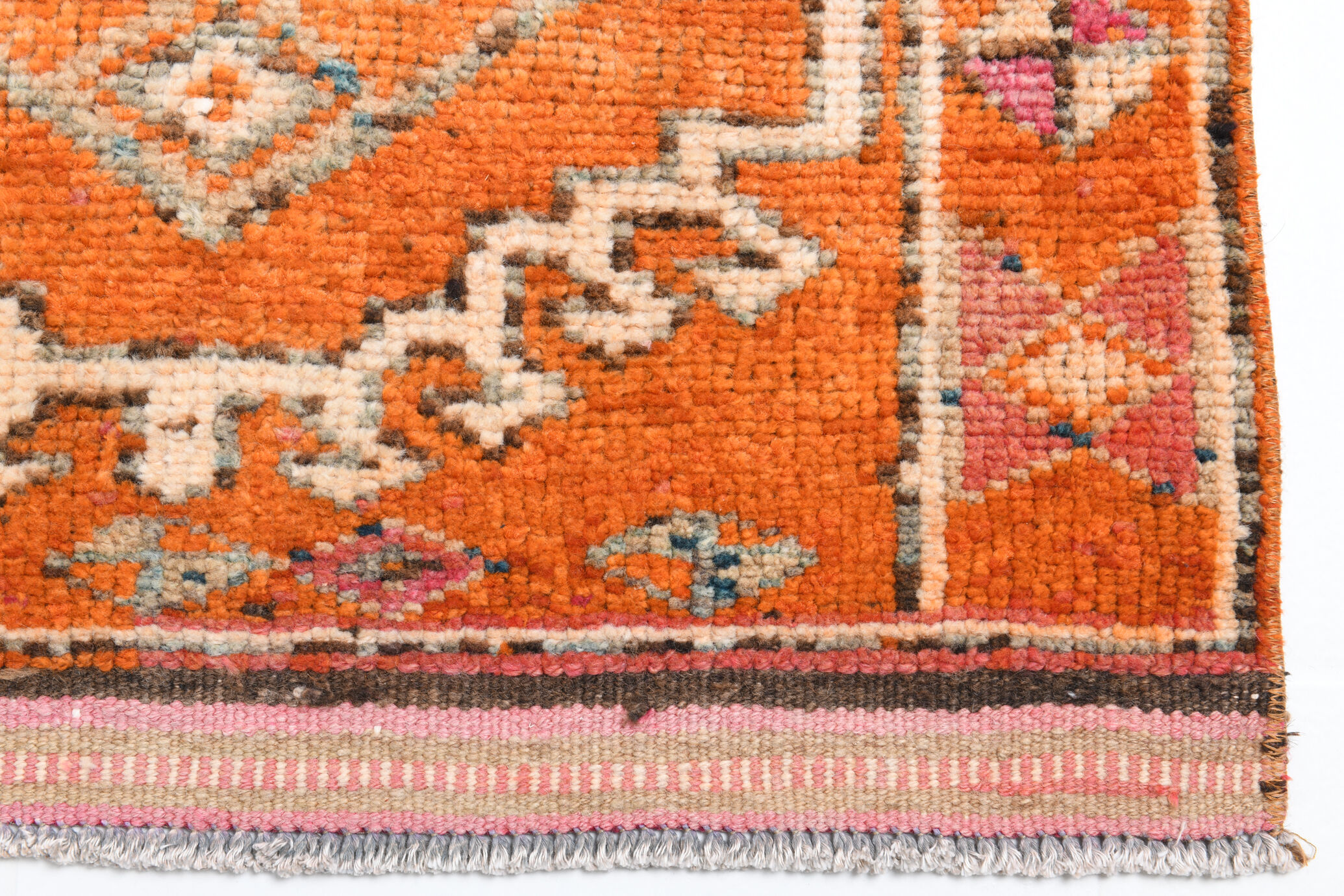 3x12 orange & beige long turkish vintage runner rug 387x87cm
