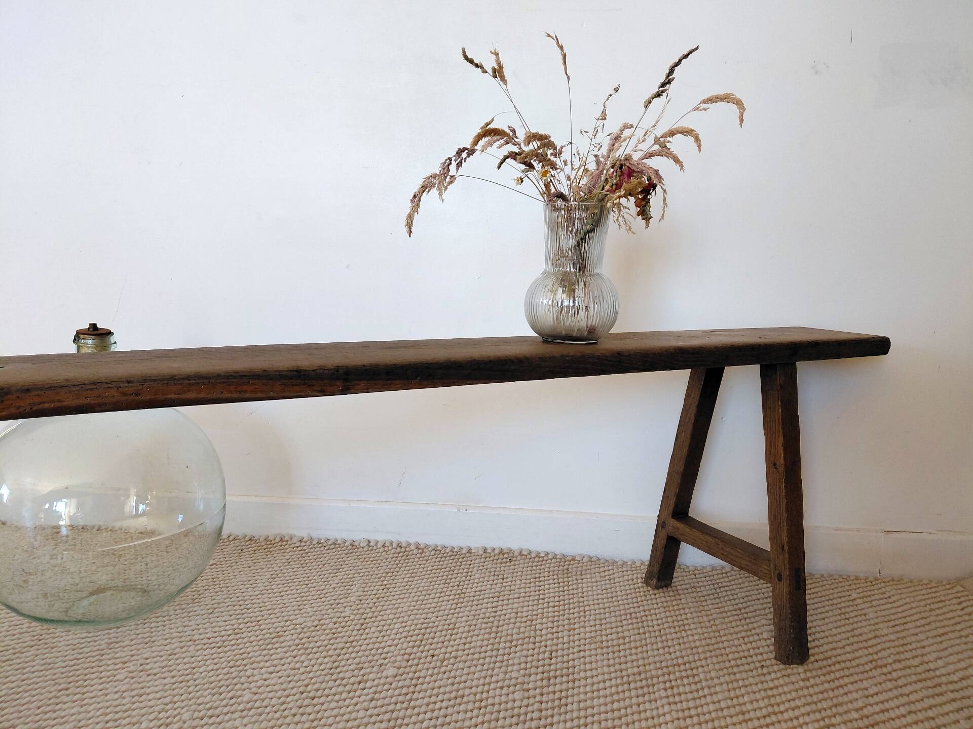 Large raw workshop bench with dowels - wabi-sabi spirit 175 cm