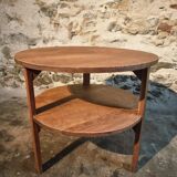 Vintage solid oak coffee table | 1930s round side table with shelf