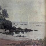 Watercolor painting g. girardot (1856-1914) marine "cassis" 1904