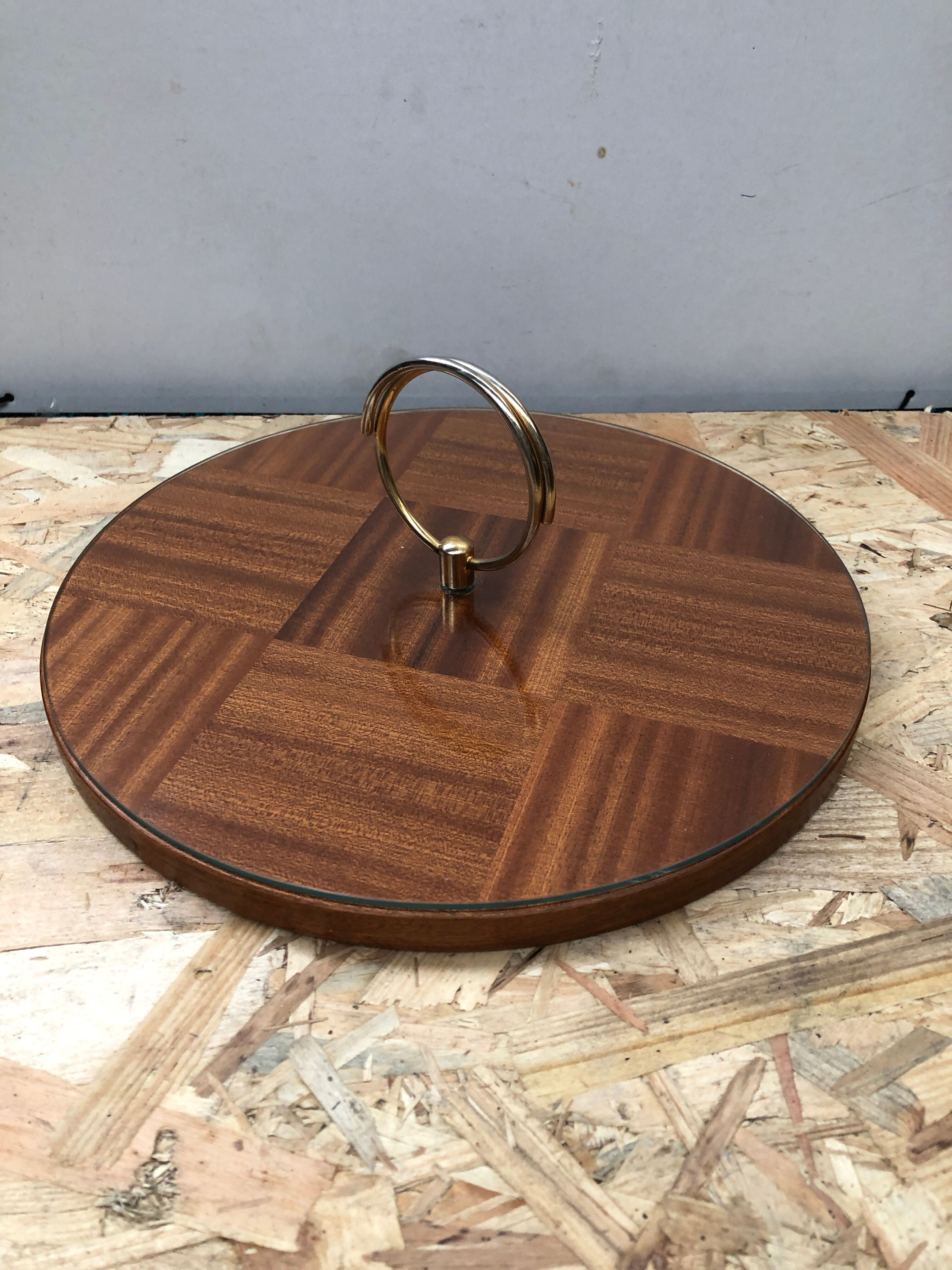 Old dish cheese platter wood + plexi + anse brass vintage kitchen