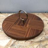 Ancien plat plateau fromage bois + plexi + anse laiton cuisine vintage